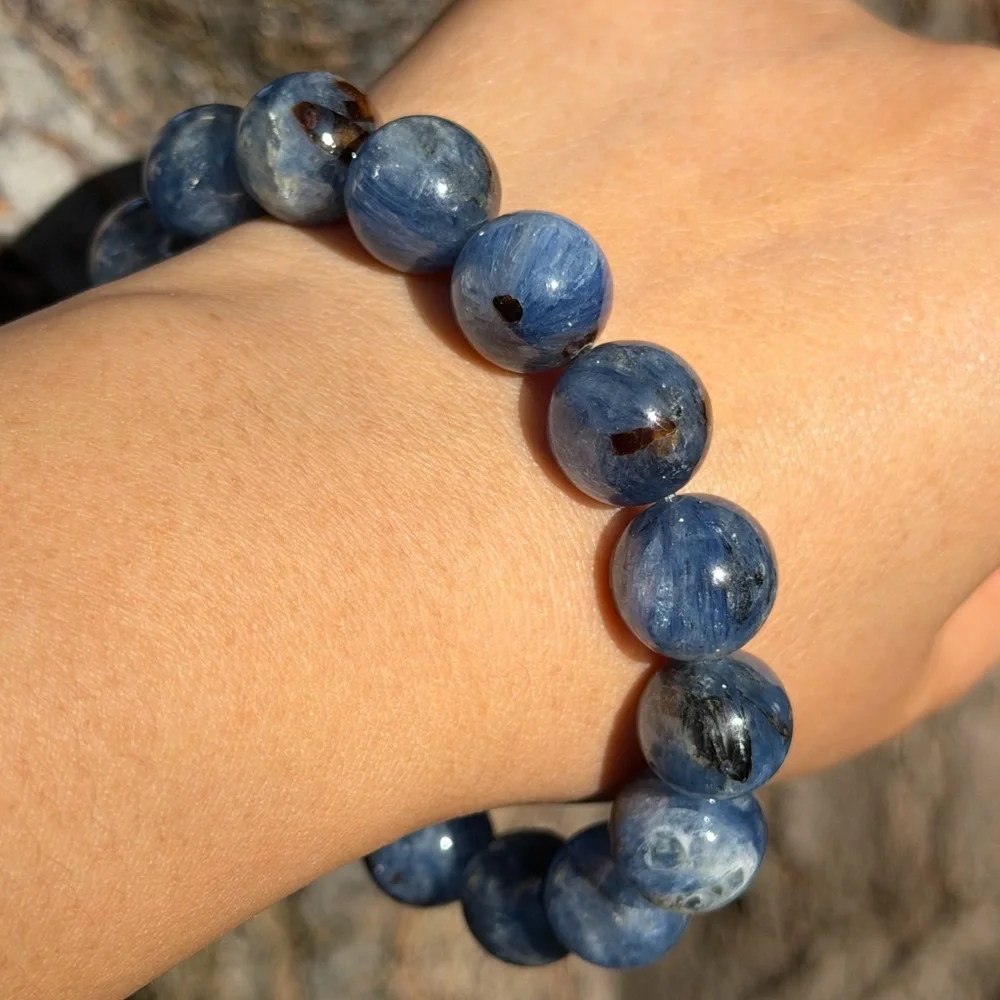 13.5mm‎ stretchable chunky blue kyanite bracelet 0740
